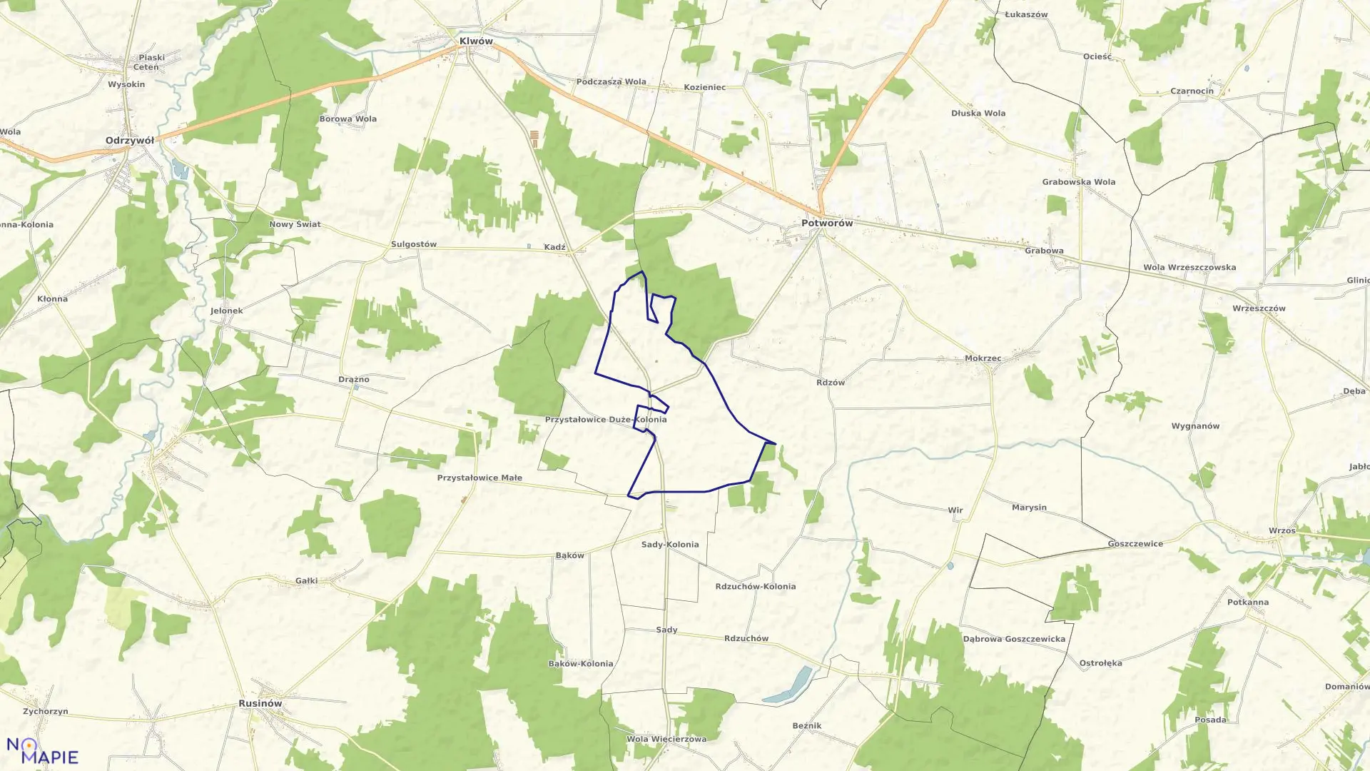 Mapa obrębu PRZYSTAŁOWICE DUŻE w gminie Klwów